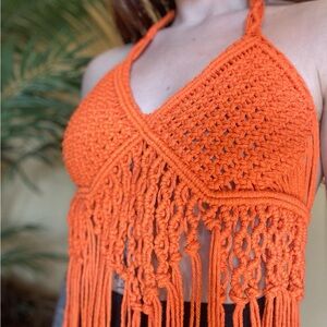 Original GoodVibeGoda Handmade Orange Rope Halter Top